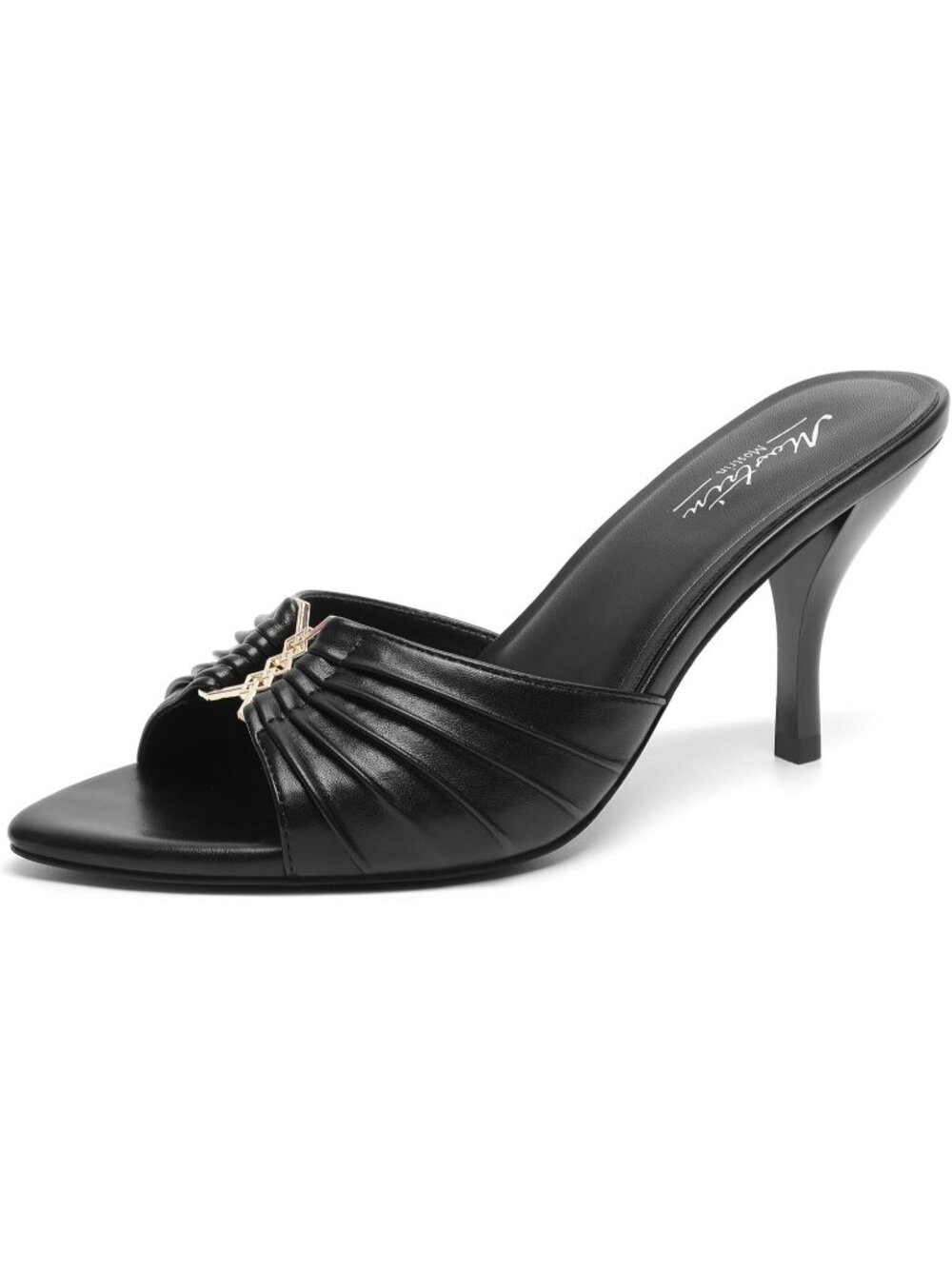 Women's Black Faux Leather Summer Stiletto Slip On Backless Dressy Heeled Sandal